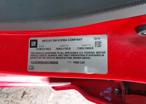 2014 Chevrolet Spark Ls Auto from USA, damaged, VIN KL8CB6S9XEC499958